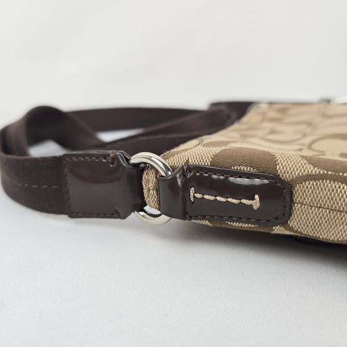 Coach Signature Jacquard Turnlock Crossbody Bag Khaki Brown