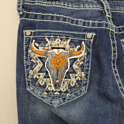 Grace in LA Easy Fit Bootcut Jeans Longhorn Embroidery - Size 30