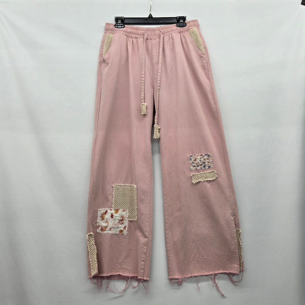 POL Patchwork Wide Leg Pants Dusty Pink - Size L