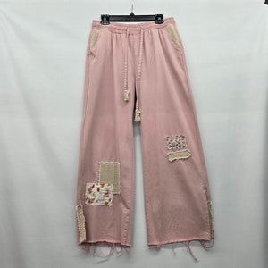 POL Patchwork Wide Leg Pants Dusty Pink - Size L