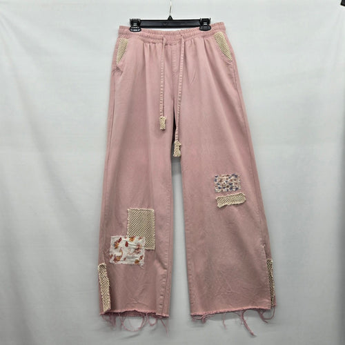 POL Patchwork Wide Leg Pants Dusty Pink - Size L