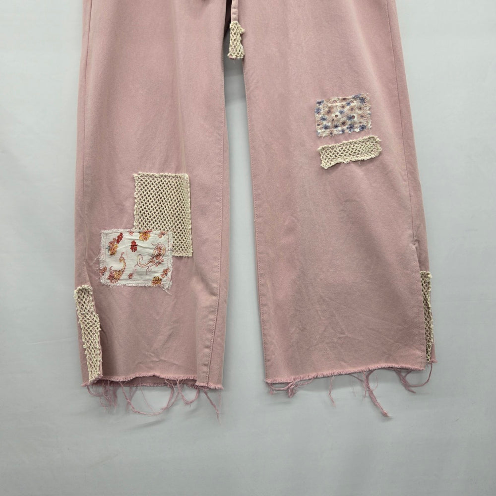 POL Patchwork Wide Leg Pants Dusty Pink - Size L