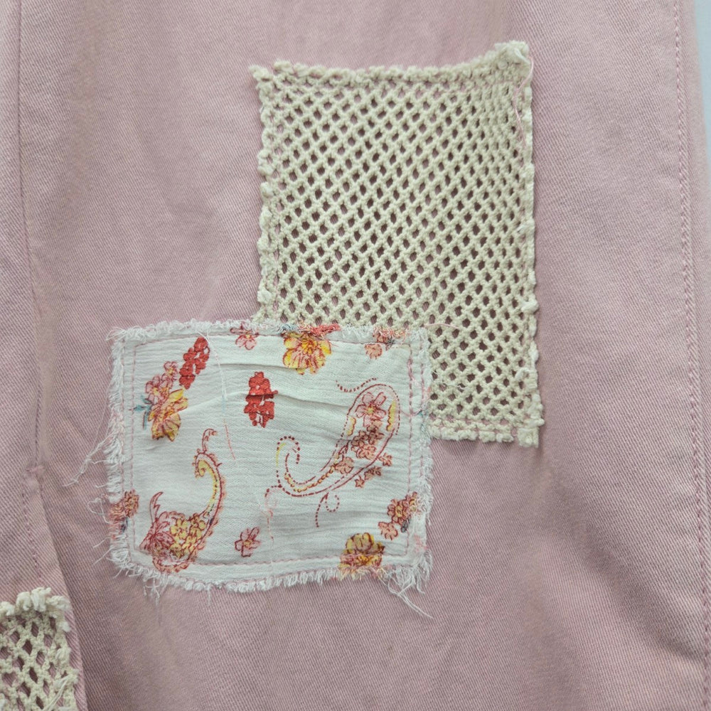 POL Patchwork Wide Leg Pants Dusty Pink - Size L