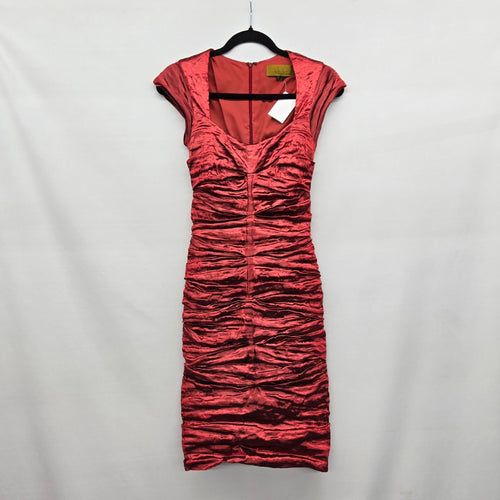 Nicole Miller Ruched Metallic Cocktail Dress Rust - Size 4P