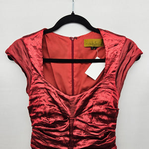 Nicole Miller Ruched Metallic Cocktail Dress Rust - Size 4P