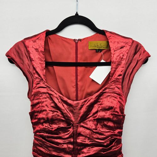 Nicole Miller Ruched Metallic Cocktail Dress Rust - Size 4P