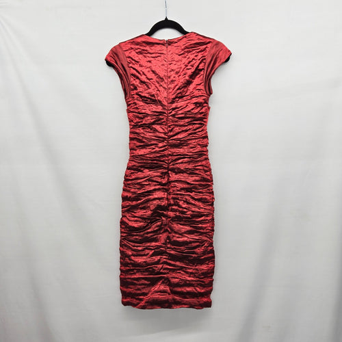 Nicole Miller Ruched Metallic Cocktail Dress Rust - Size 4P