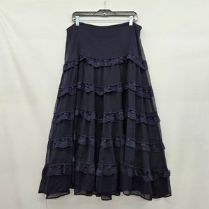 Jessica Tiered Lace Ruffle Midi Skirt Navy -Size L