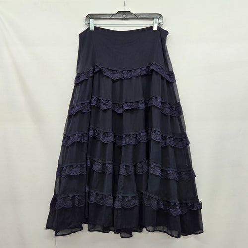 Jessica Tiered Lace Ruffle Midi Skirt Navy -Size L