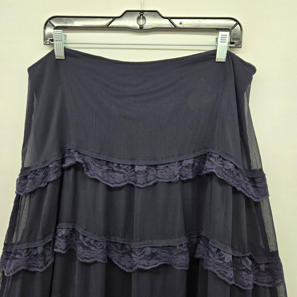 Jessica Tiered Lace Ruffle Midi Skirt Navy -Size L