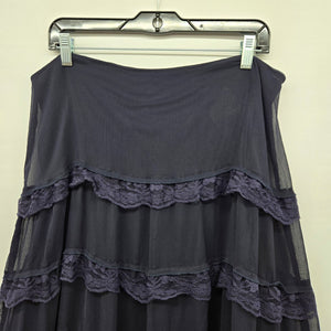 Jessica Tiered Lace Ruffle Midi Skirt Navy -Size L