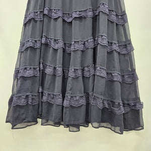 Jessica Tiered Lace Ruffle Midi Skirt Navy -Size L