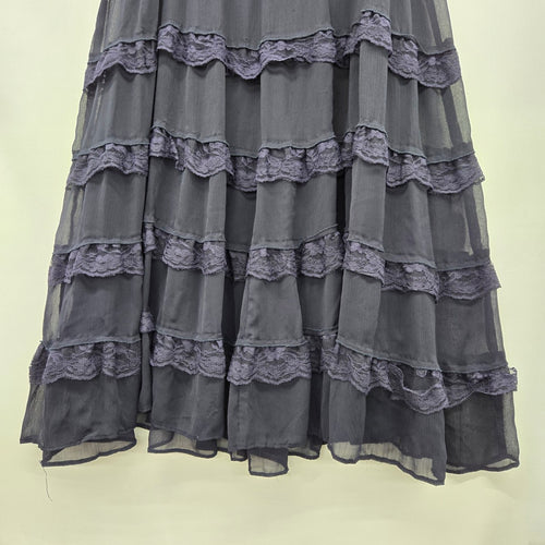 Jessica Tiered Lace Ruffle Midi Skirt Navy -Size L