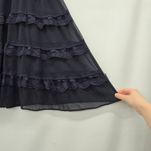 Jessica Tiered Lace Ruffle Midi Skirt Navy -Size L