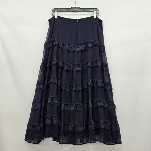 Jessica Tiered Lace Ruffle Midi Skirt Navy -Size L