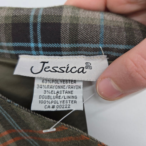Jessica Plaid Flare Midi Skirt Olive - Size 10
