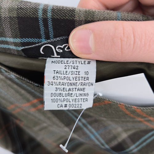 Jessica Plaid Flare Midi Skirt Olive - Size 10