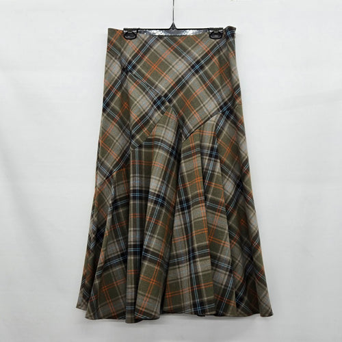 Jessica Plaid Flare Midi Skirt Olive - Size 10