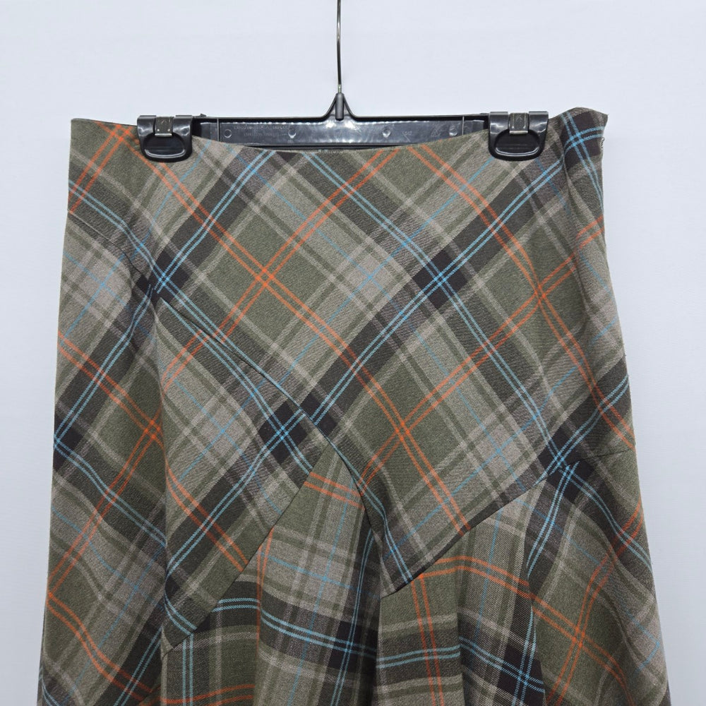 Jessica Plaid Flare Midi Skirt Olive - Size 10