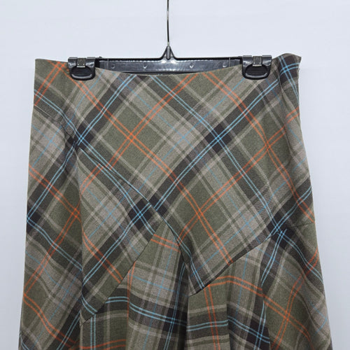 Jessica Plaid Flare Midi Skirt Olive - Size 10