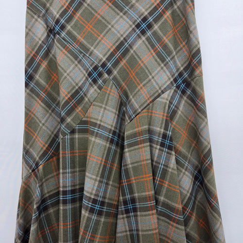 Jessica Plaid Flare Midi Skirt Olive - Size 10