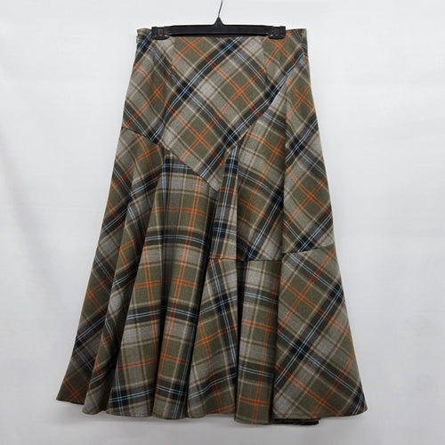 Jessica Plaid Flare Midi Skirt Olive - Size 10