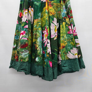 Lotus Floral Print Midi Skirt Green Pink - Size S/M