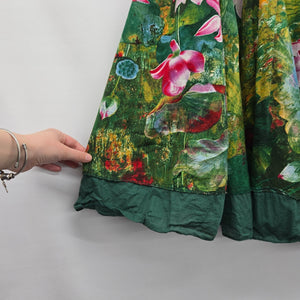 Lotus Floral Print Midi Skirt Green Pink - Size S/M