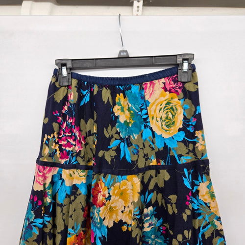 Floral Print Midi Skirt Navy Multi - Size S/M