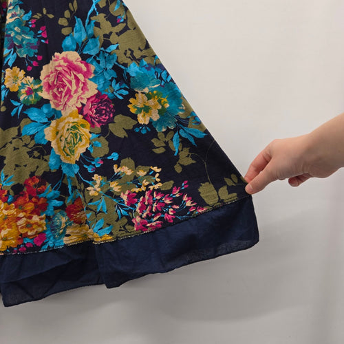 Floral Print Midi Skirt Navy Multi - Size S/M