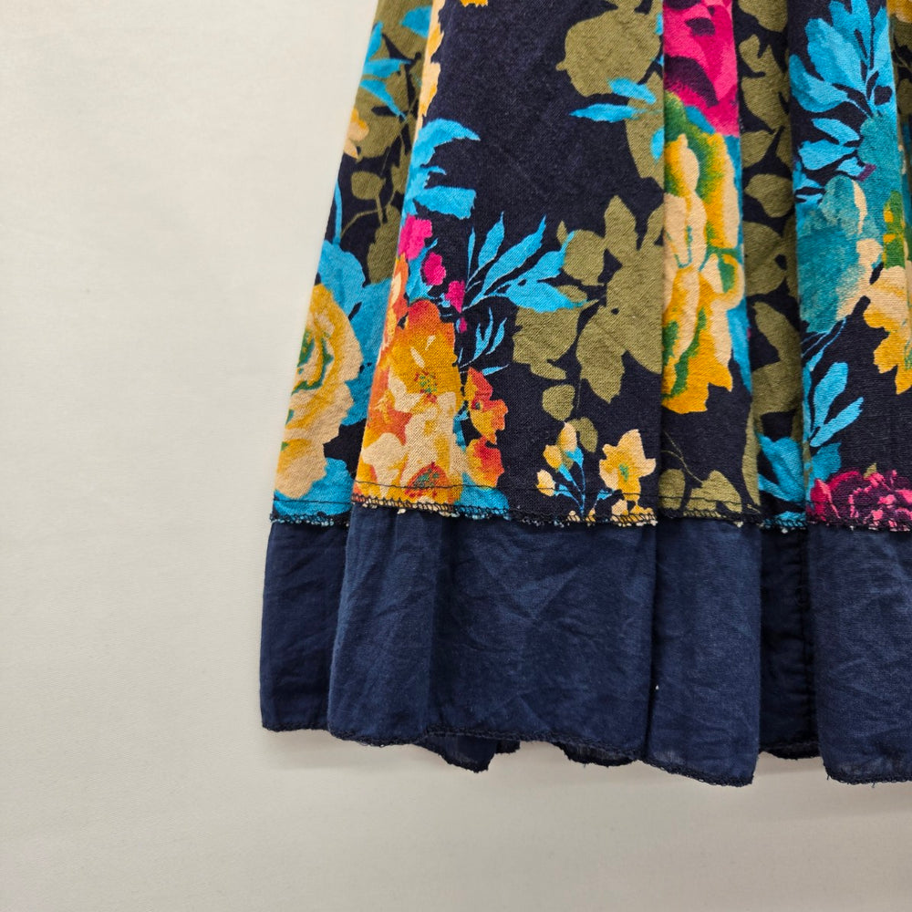 Floral Print Midi Skirt Navy Multi - Size S/M