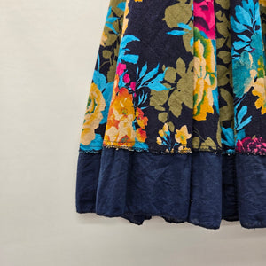 Floral Print Midi Skirt Navy Multi - Size S/M