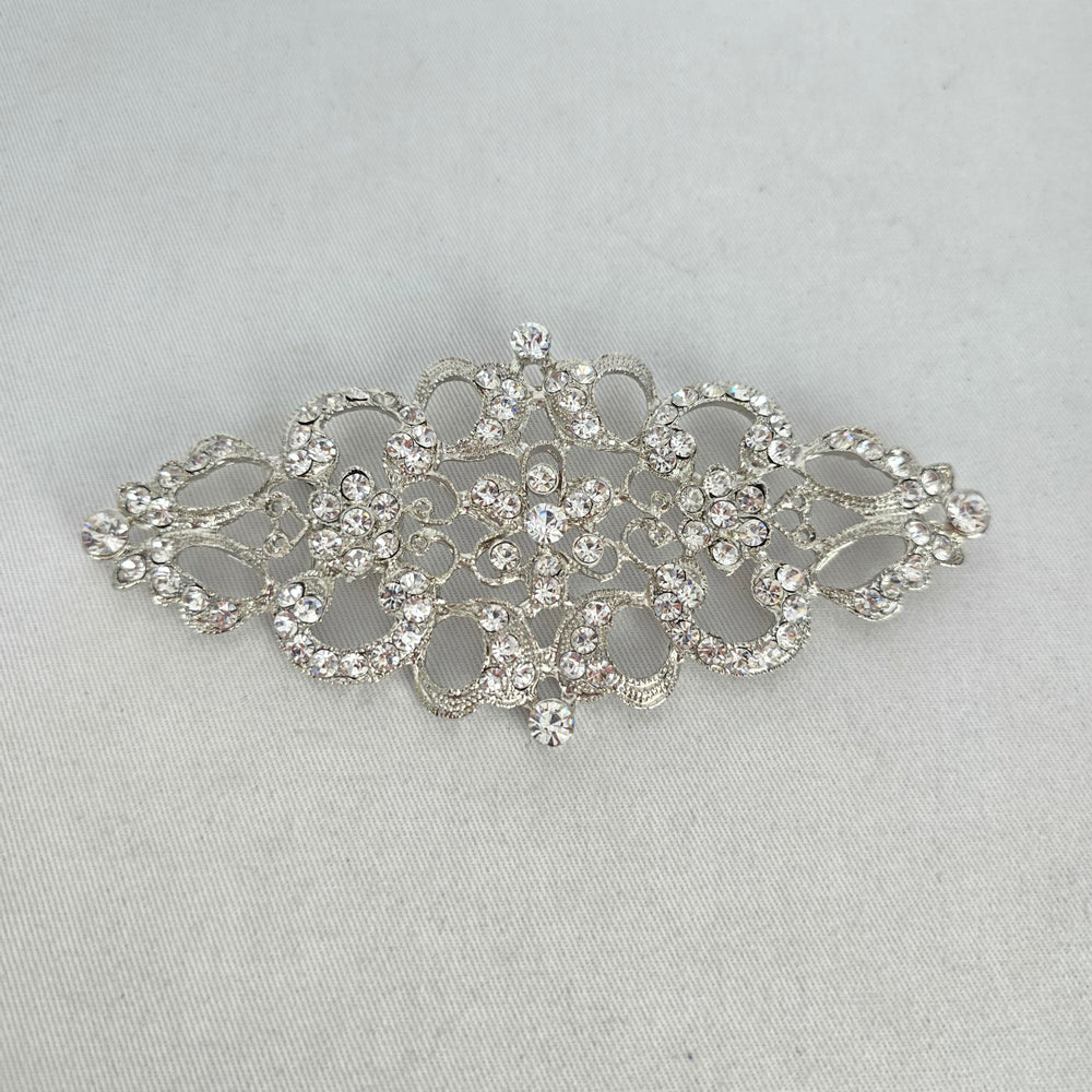 Silver Tone Crystal Openwork Brooch Dual Pin