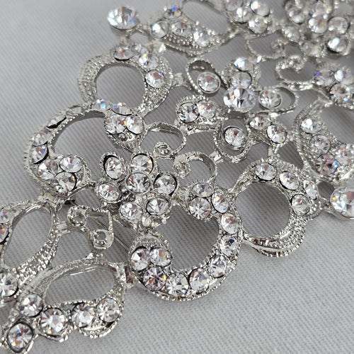 Silver Tone Crystal Openwork Brooch Dual Pin