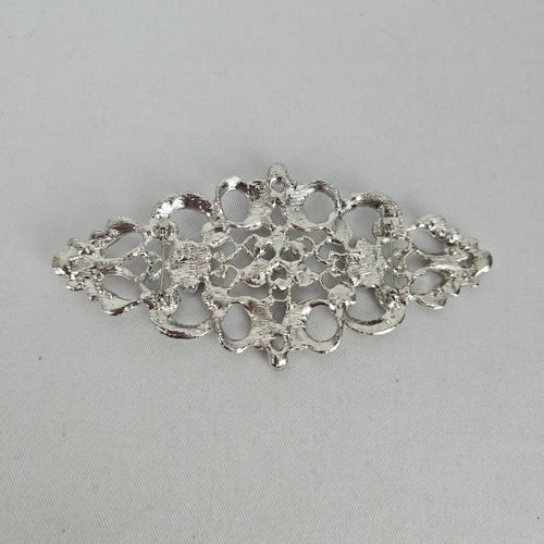 Silver Tone Crystal Openwork Brooch Dual Pin