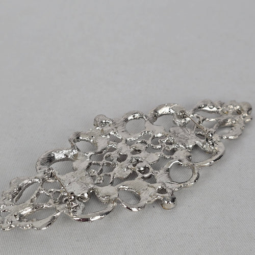 Silver Tone Crystal Openwork Brooch Dual Pin