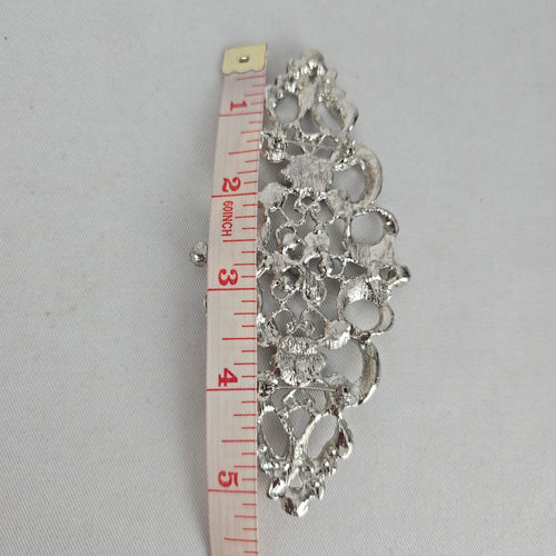Silver Tone Crystal Openwork Brooch Dual Pin