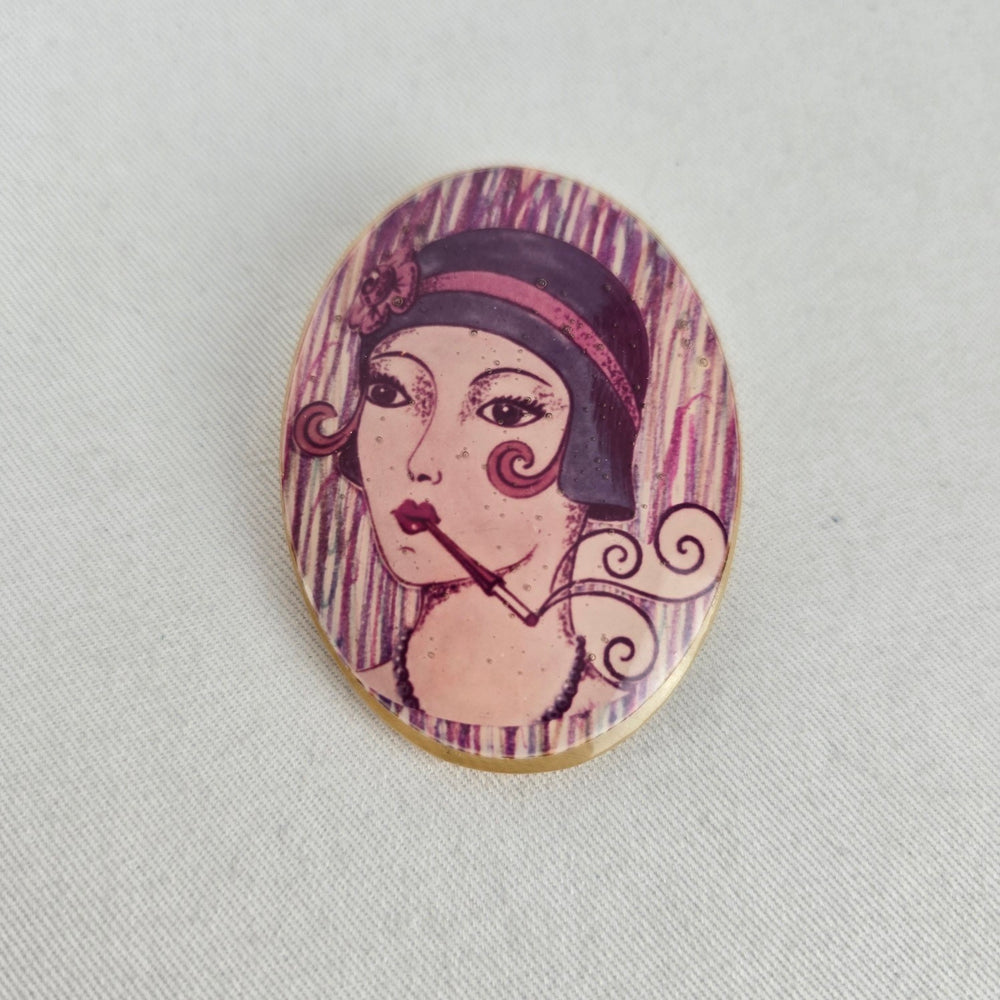 Vintage Art Deco Revival Flapper Girl Léa Stein Style Portrait Brooch Pin