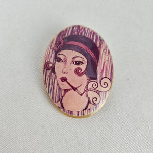 Vintage Art Deco Revival Flapper Girl Léa Stein Style Portrait Brooch Pin
