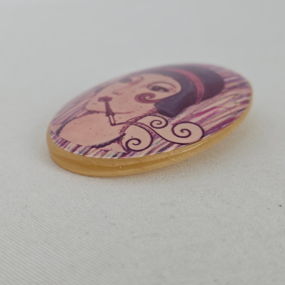 Vintage Art Deco Revival Flapper Girl Léa Stein Style Portrait Brooch Pin