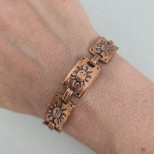 Vintage Copper Sun Face Link Bracelet Southwestern