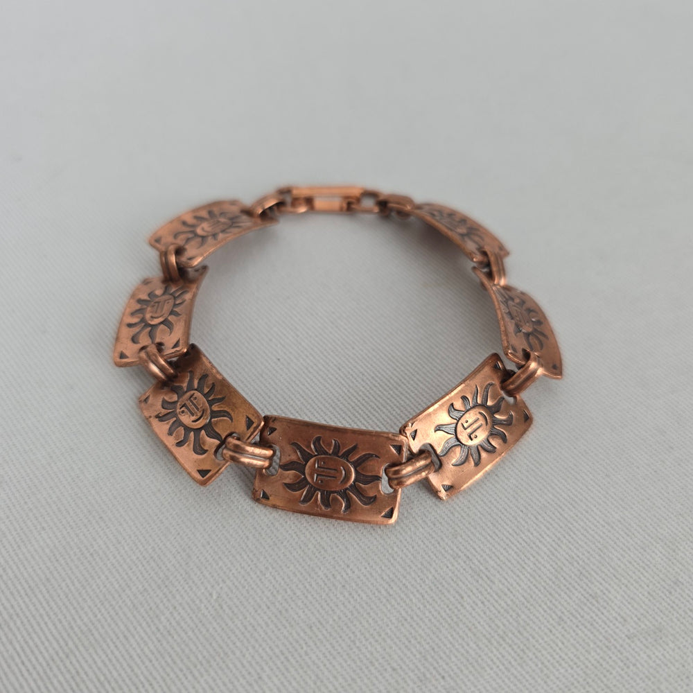 Vintage Copper Sun Face Link Bracelet Southwestern