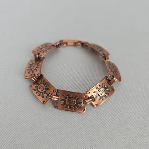 Vintage Copper Sun Face Link Bracelet Southwestern