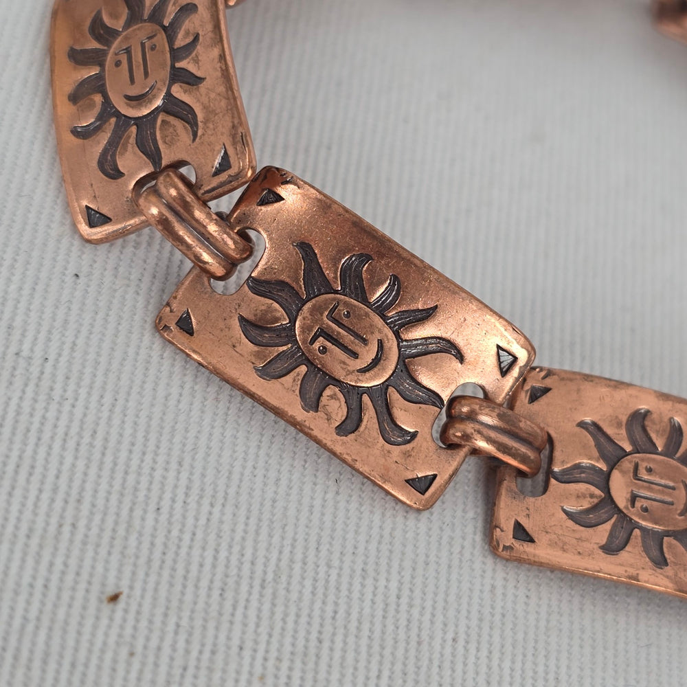 Vintage Copper Sun Face Link Bracelet Southwestern