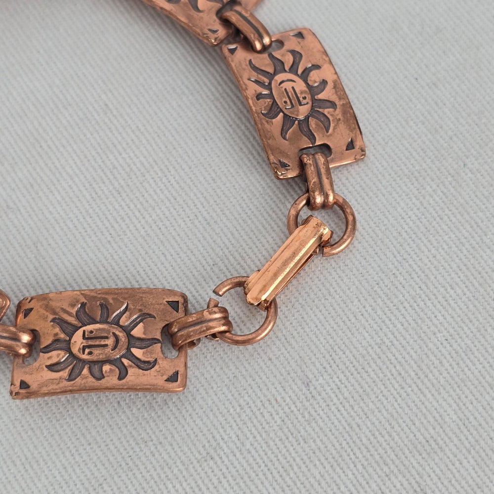 Vintage Copper Sun Face Link Bracelet Southwestern
