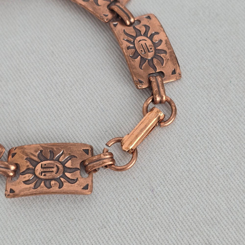 Vintage Copper Sun Face Link Bracelet Southwestern