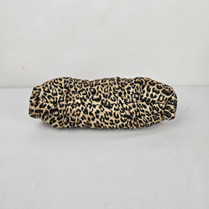 Leopard Print Ruched Satin Kiss Lock Clutch