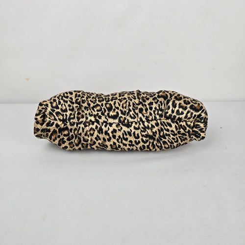 Leopard Print Ruched Satin Kiss Lock Clutch