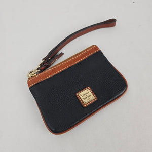 Dooney & Bourke Black Pebbled Leather Wristlet with Tan Trim