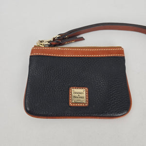 Dooney & Bourke Black Pebbled Leather Wristlet with Tan Trim